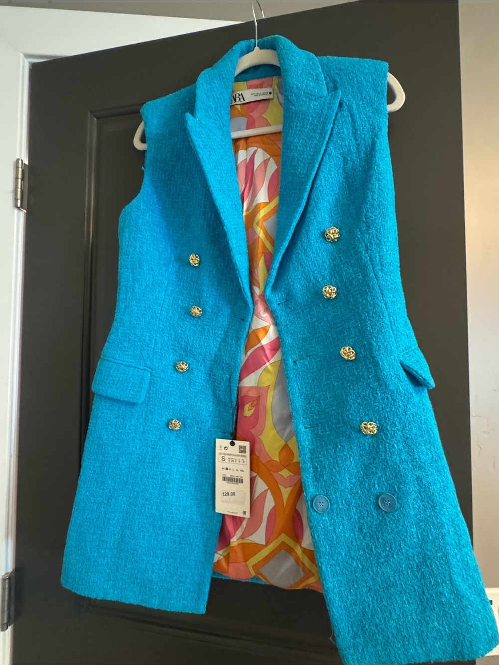 Zara Turquoise Double-Breasted Sleeveless Vest